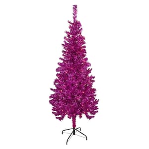4 ft. Pink Pre-Lit Tinsel Artificial Christmas Tree with 70 Clear Lights
