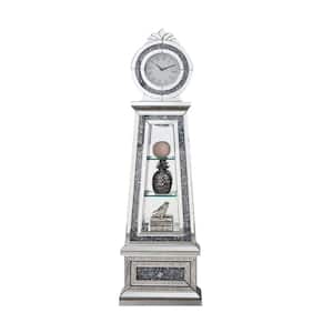 Silver Mirrored Grandfather Clock with 3-Open Compartments