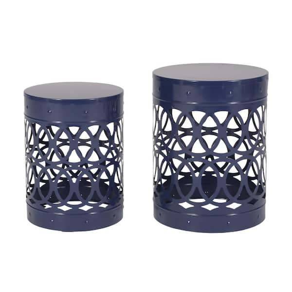 Unbranded 2-Piece Outdoor Metal Side Table Suitable for Patio, Backyard, Garden, Can Be Matched With Any Combination Navy Blue