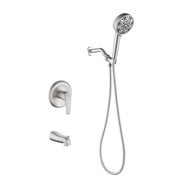 Rain Single Handle 7-Spray Tub Shower Faucet Handheld Combo with Valve 1.8 GPM Adjustable shower Head in Nickel