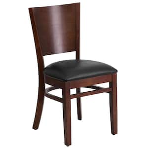 Lacey Series Solid Back Walnut Wooden Restaurant Chair with Black Vinyl Seat