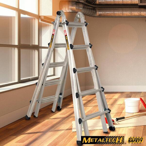 thumbnail image 2 of 5M Telescopic Ladder - A-Frame, Stainless Steel, 330 Lbs Capacity, 8+8 Rungs, Spring Locking, Portable For Home & Work 2 of 14