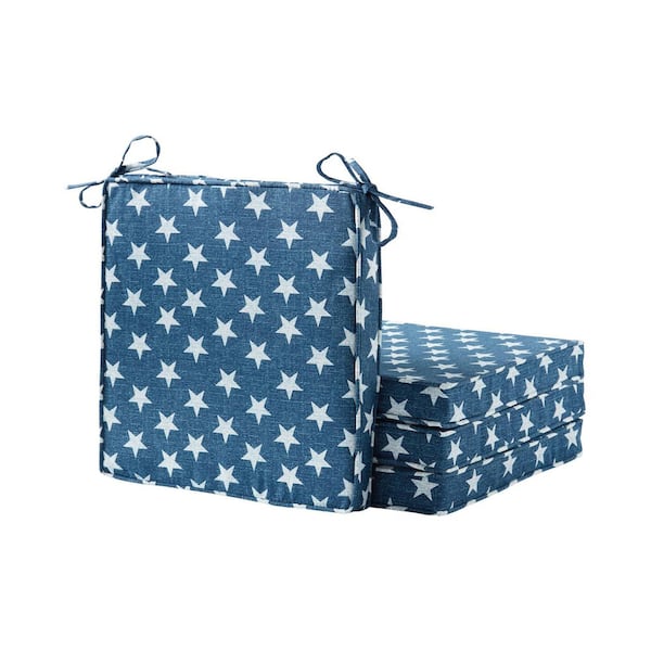 Greendale Home Fashions 18 in. x 18 in. Blue Stars Square Outdoor Dining Seat Cushion (4-Pack)