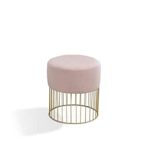 18 in. Pink Woven Fabric Mid Century Accent Stool