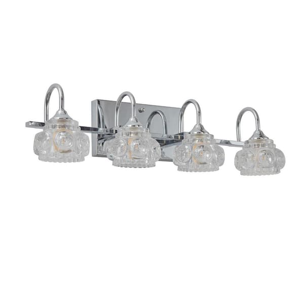 22.8 in. 4-Light Vintage Nickel Wall Sconce Vanity Light with Clear Crystal Shade for Bathroom, Vanity Mirror (No Bulbs)