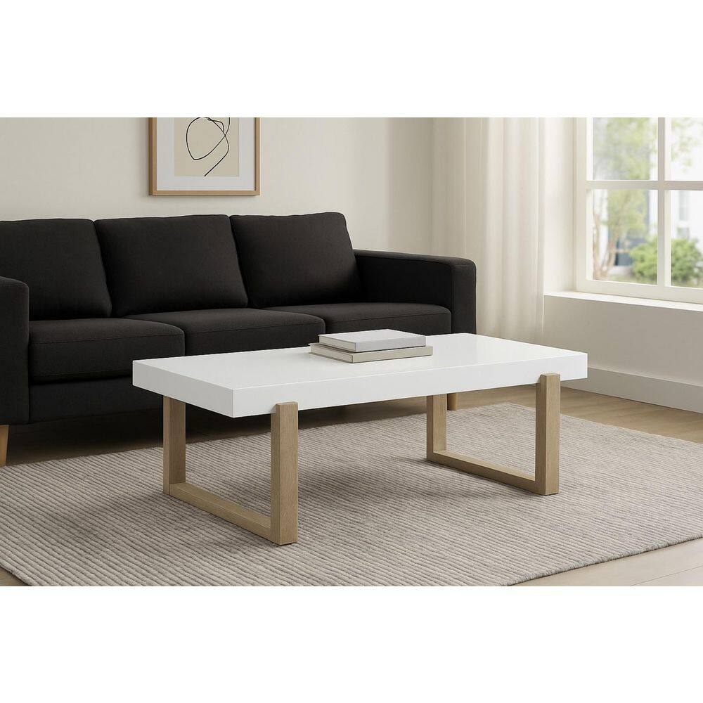 47.25 in. White/Brown Rectangle Wood Top Coffee Table