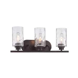 Gramercy Park 22 in. 3-Light Old English Bronze Rustic Vanity with Clear Hammered Glass Shades