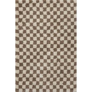 Adelaide Beige 10 ft. x 13 ft. Mid-Century Checkered Shag Area Rug