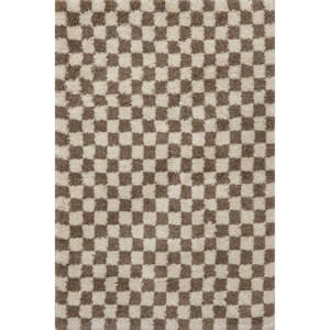Adelaide Mid-Century Checkered Shag Area Rug Beige 6 ft. x 6 ft. Area Rug