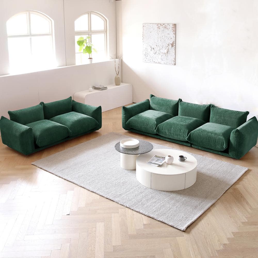 Corduroy Fabric Comfy Sofa with Rubber Wood Legs - Green