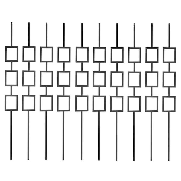 Afoxsos 44 in. Wrought Iron Triple Rectangle Hollow Decorative Metal Balusters for Decks, (10-Pack)