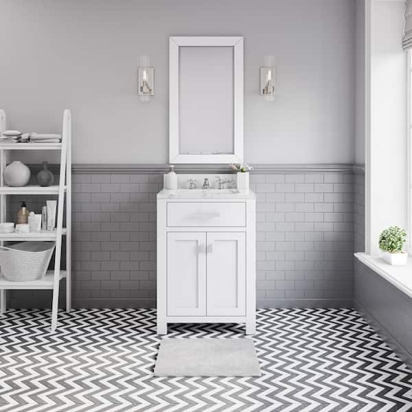 Water Creation Madison 24 in. W x 21.5 in. D x 34 in. H Single Sink Bath Vanity in Pure White with Carrara White Marble Top and Faucet
