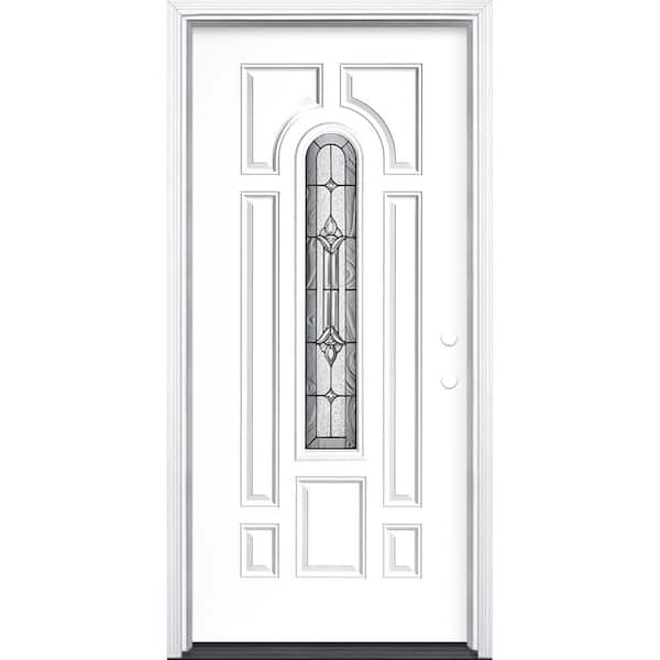 Masonite 36 in. x 80 in. Providence Center Arch Ultra-Pure White Left Hand In swing Painted Steel Prehung Front Door w/ Brickmold
