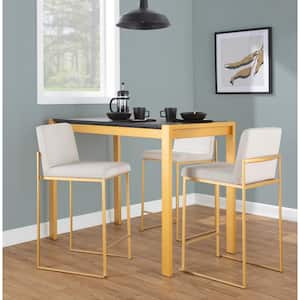 Fuji High Back 26 in. Beige Fabric and Gold Metal Counter Stool (Set of 3)