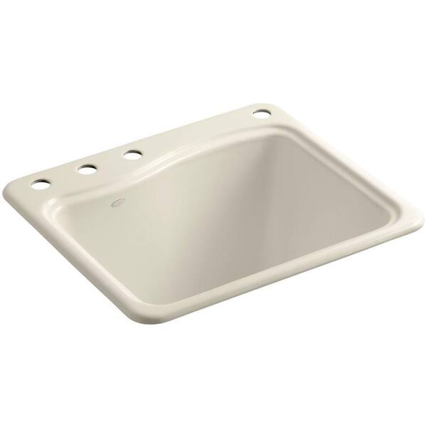 KOHLER River Falls Top Mount Cast-Iron 25 in. 4-Hole Single Bowl Utility Sink in Almond