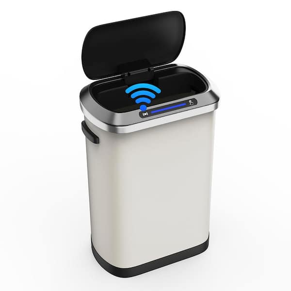 Unbranded 13 Gal. White Touchless Automatic Metal Trash Can with Full Intelligent Sensor, Hands-Free and Quiet Operation