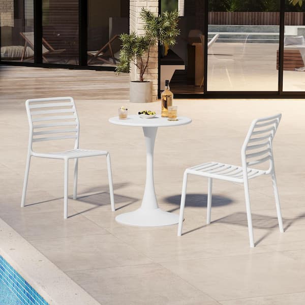 Frond and Form Outdoor All Weather White Poly Plastic Stackable Armless Patio Dining Side Chair (Set of 2)