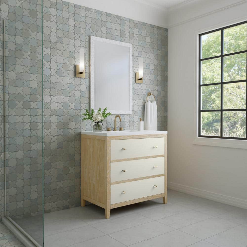 Celeste 36" Sunwashed Oak Single Vanity with Brass Knobs