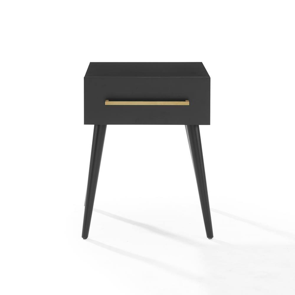 Everett Matte Black Mid-Century Modern Storage End Table
