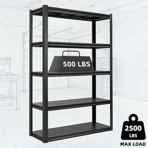 5-Tiers Heavy Duty Metal Adjustable Garage Storage Shelving Unit in Black (47.2 in. W x 72 in. H x 17.7 in. D)