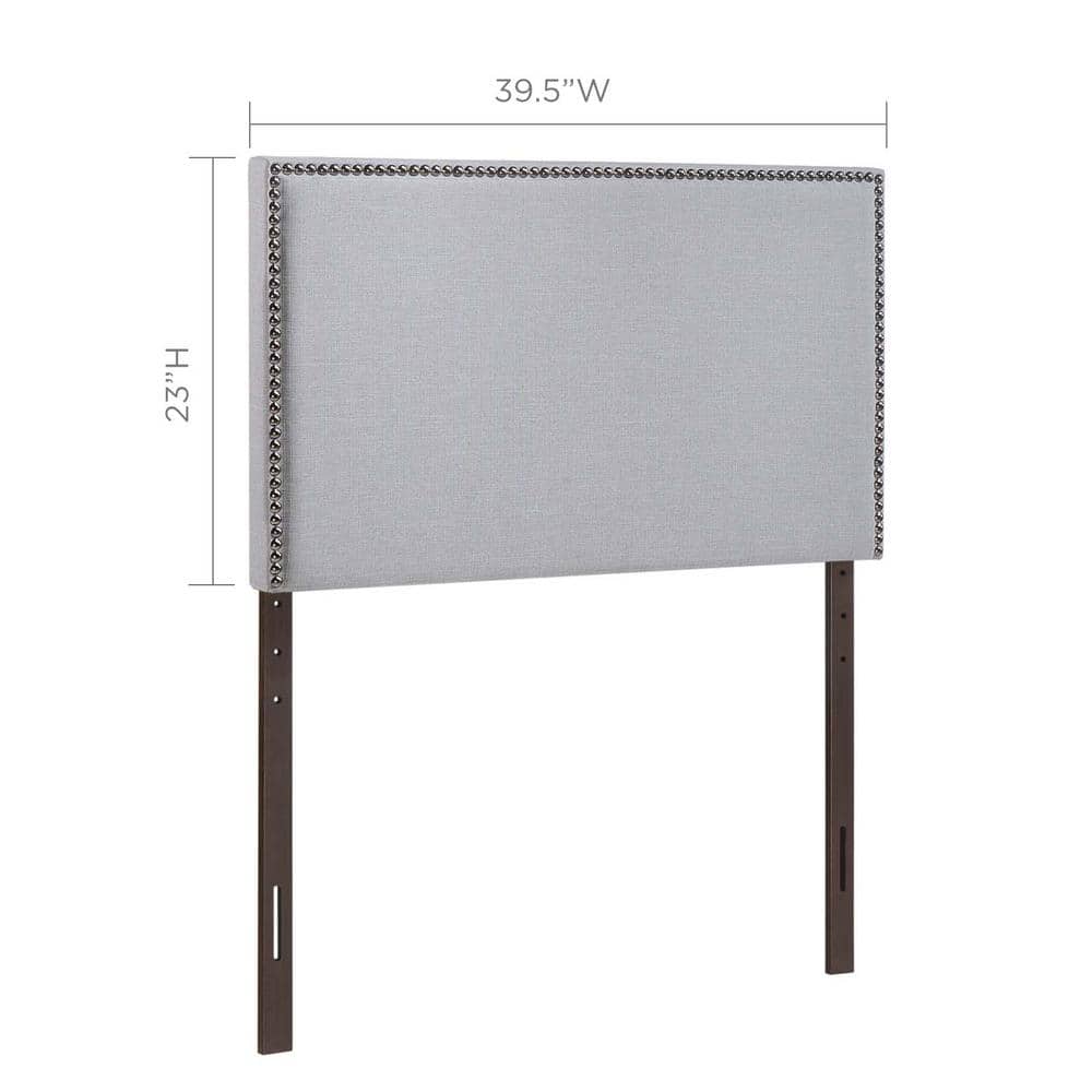 Sky Gray Linen Upholstered Twin Headboard with Nailhead Trim