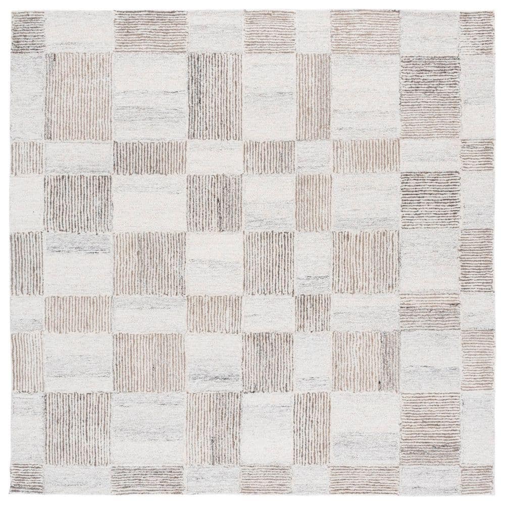 SAFAVIEH Pine 6 ft. x 6 ft. Beige/Brown Geometric Grid square Area Rug ...