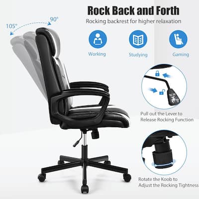 White PU Leather Office Chair Computer Desk Chair Swivel Gaming with Padded Armrest