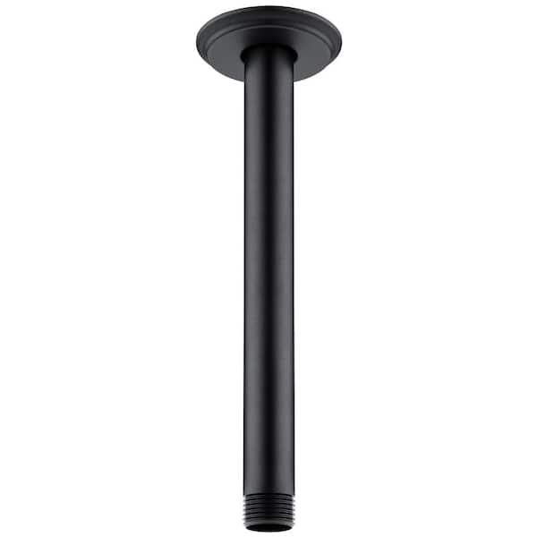 8 in. Matte Black 304 Stainless Steel Ceiling-Mounted Rain Shower Arm with Flange, NPT 1/2 in. Thread