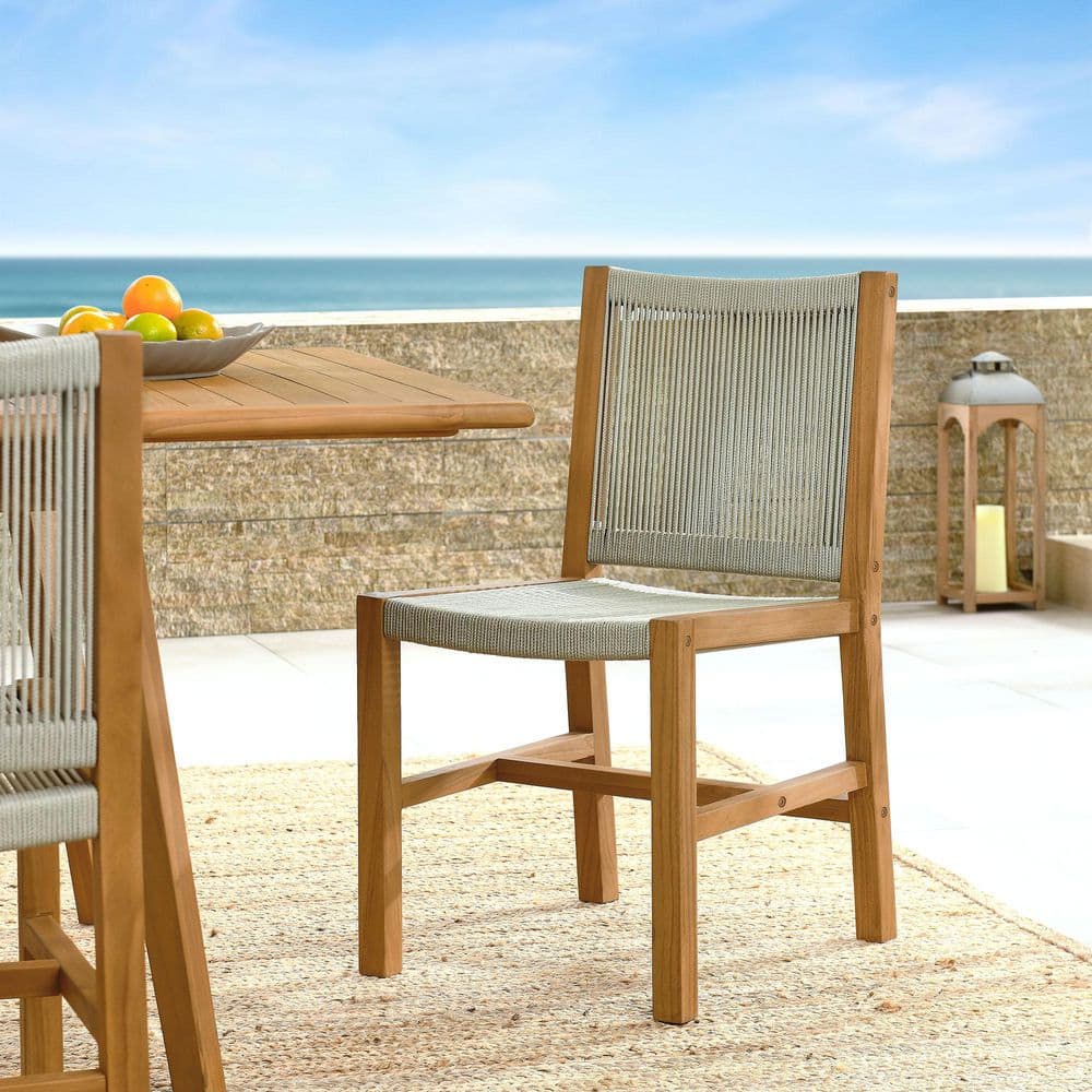 MODWAY Vienna Outdoor Patio Teak and Rope Armless Dining Chair (Set of ...