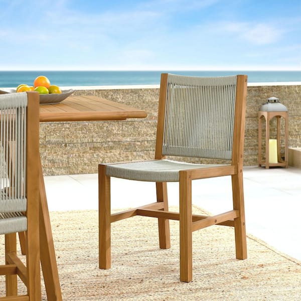Vienna Outdoor Patio Teak and Rope Armless Dining Chair (Set of 2) in Natural Natural-Woven Rope Side Chairs
