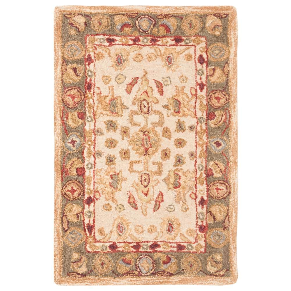 Ivory Floral Hand Tufted Wool Area Rug, 3' x 5'