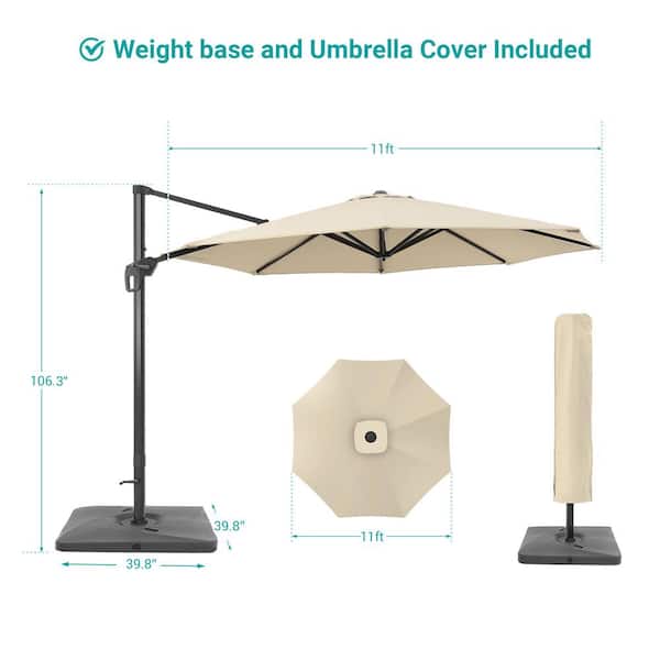 Sonkuki 11 ft. Round Aluminum 360-Degree Rotation Cantilever