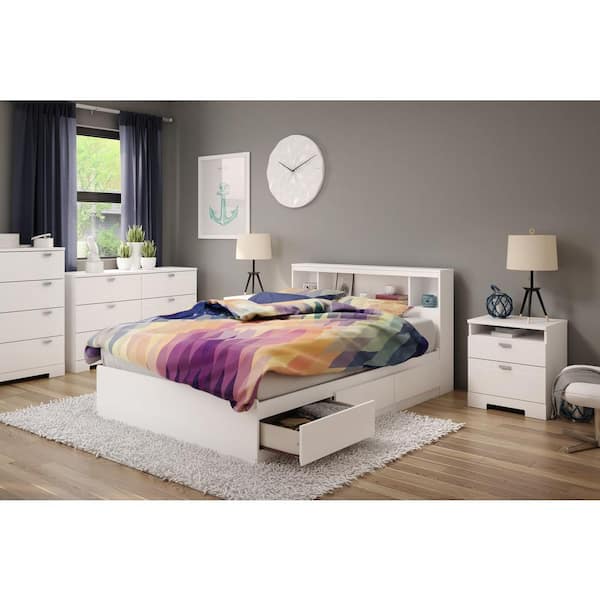 South S Reevo Full Mattress Bed, Full Size Bookcase Headboard White