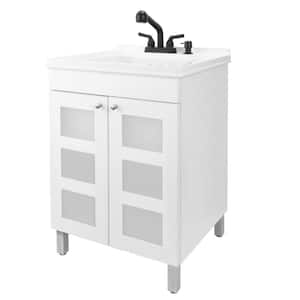 24 in. x 21.75 in. x 33.75 in. Thermoplastic Drop-In Utility Sink w/Black Faucet, Soap Dispenser and White MDF Cabinet