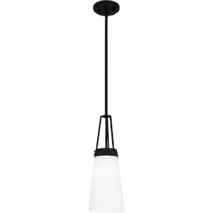 Carillo 1-Light Matte Black Pendant with Etched Opal Glass Shade