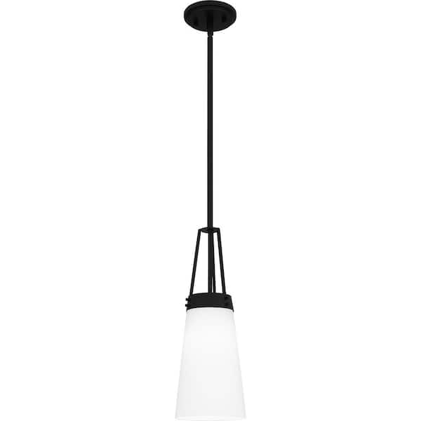 DSI LIGHTING Carillo 1-Light Matte Black Pendant with Etched Opal Glass Shade