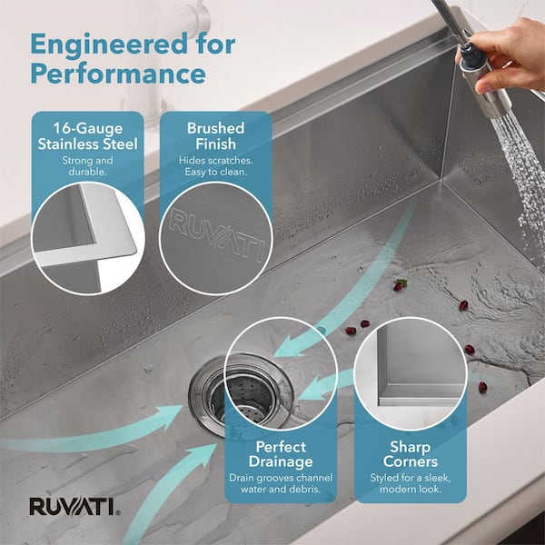 Ruvati Roma 28 in. Undermount Single Bowl 16-Gauge Stainless Steel