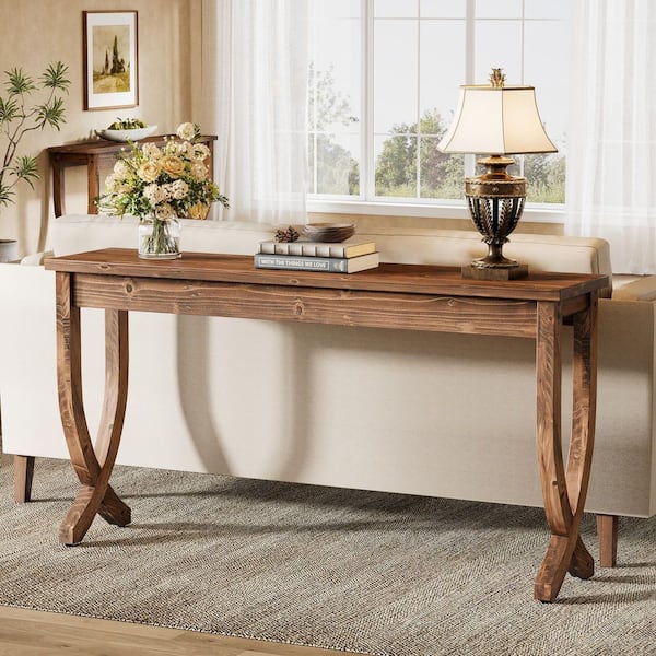 BYBLIGHT Turrella 63 in. Black Rectangle Solid Wood Sofa Table Long ...