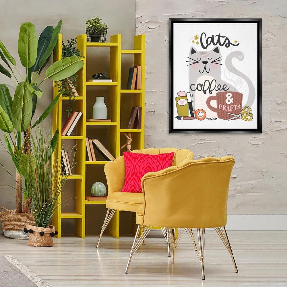 Cats Coffee and Crafts by Mandy Ford Art + Illustration Black Floater Frame Typography Graphic Art Print 31 in. x 25 in. price history on PriceWatchPro