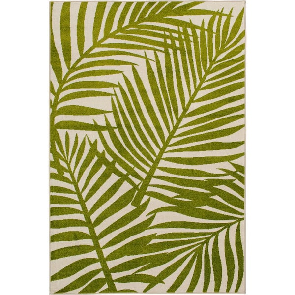 LOOMAKNOTI Tecopa Navarnzie Green 6 ft. 7 in. x 9 ft. 6 in. Floral Polypropylene Indoor/Outdoor Area Rug