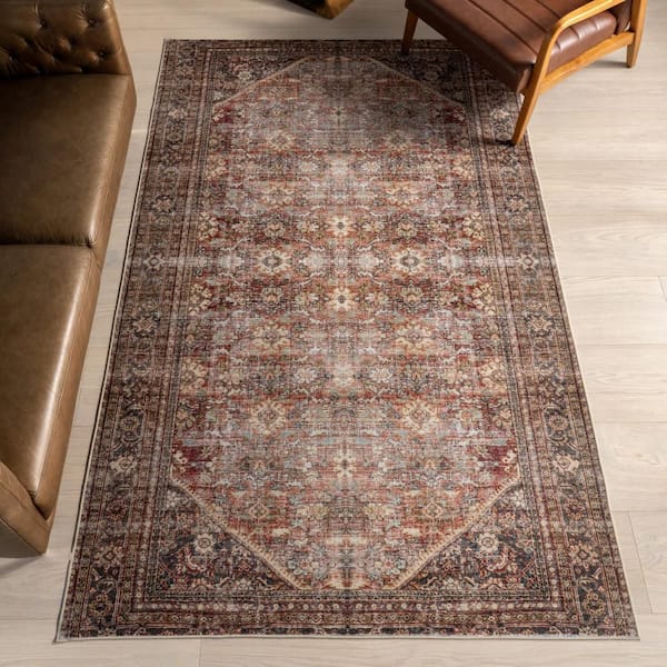 Birch Medallion Washable Dark Green 8 ft. x 10 ft. Indoor Area Rug