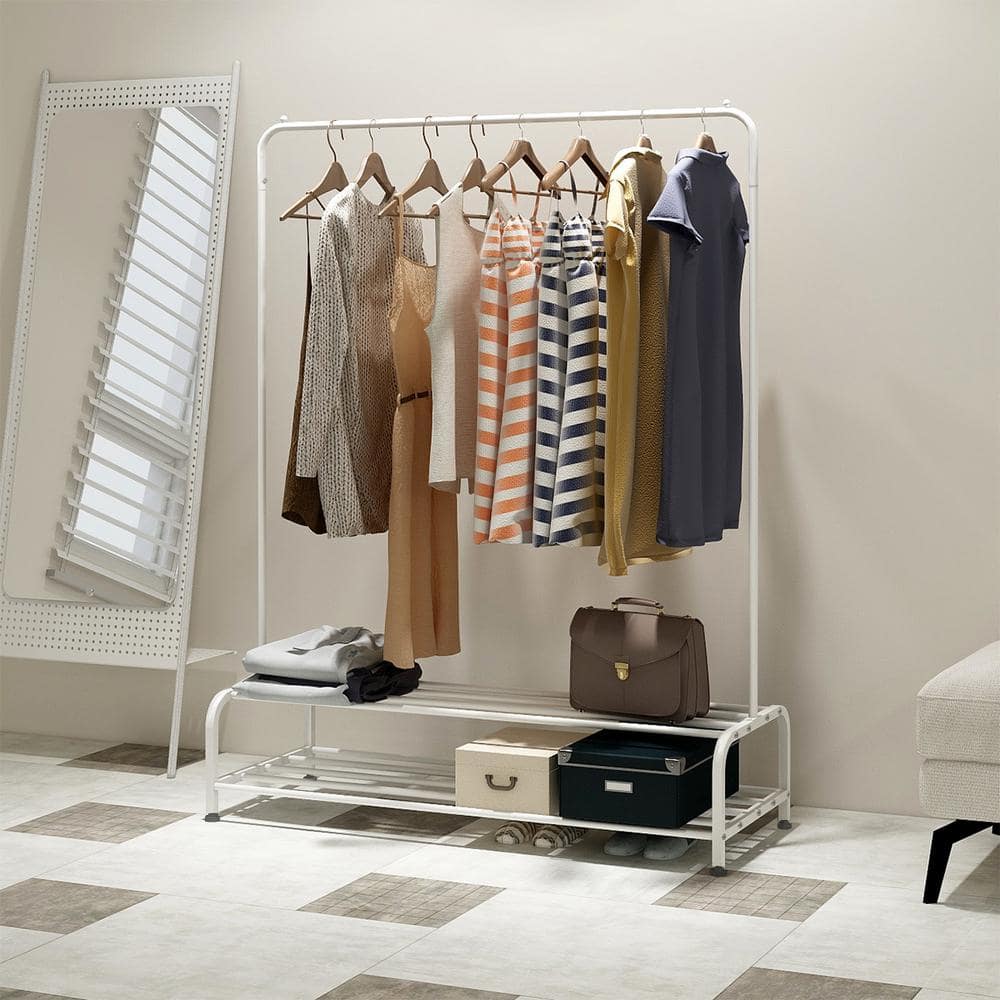 URTR White Clothing Garment Rack with Shelves, Metal Cloth Hanger Rack ...