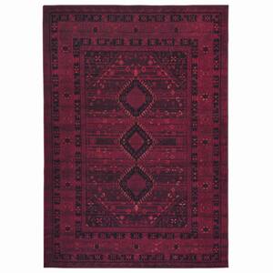 Olympus Red 5 ft. 8 inch.X 9 ft. Machine Washable Vintage-Turkoman Oriental Bokhara Polyester Non-Slip Backing Area Rug