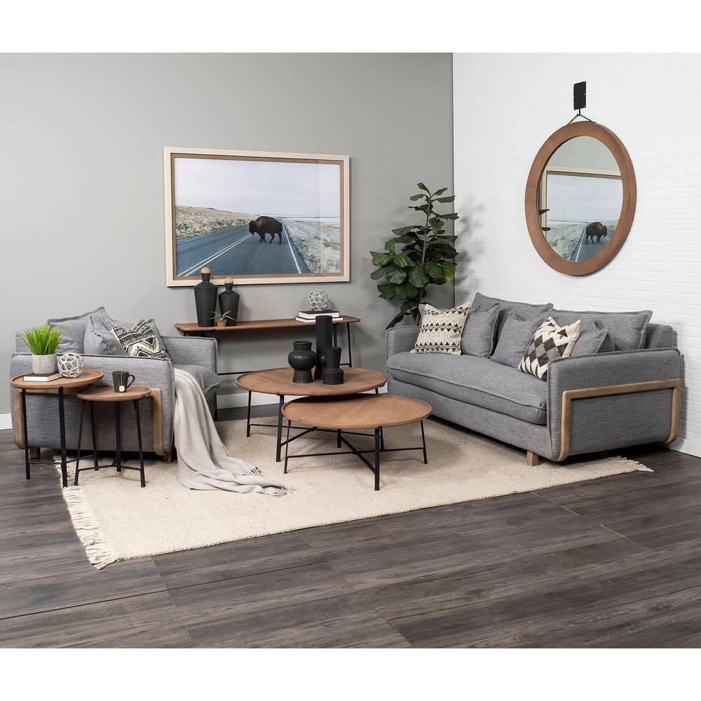 Helios Brown Wood and Black Metal Nesting Coffee Tables