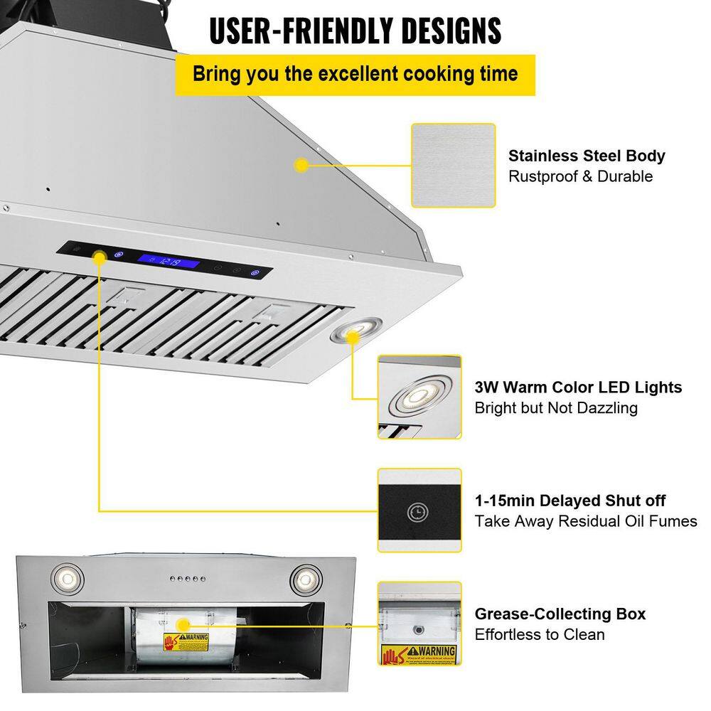 VEVOR 36" Stainless Steel Convertible Insert Range Hood with Charcoal Filter