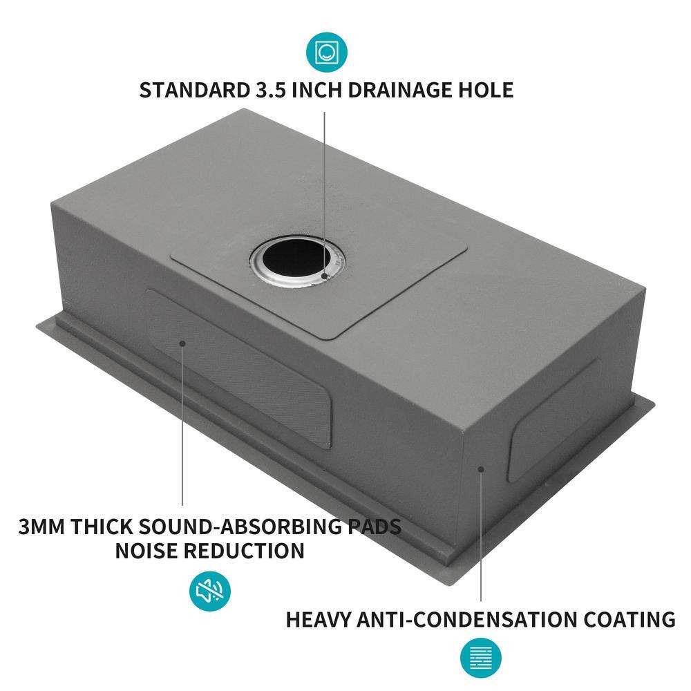 33'' Brushed Nickel Stainless Steel Undermount Single Bowl Sink