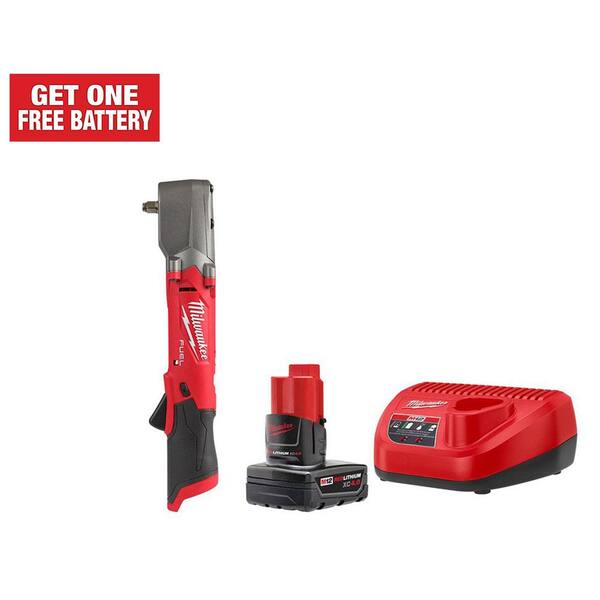 Milwaukee M12 Fuel 3/8 in. Extended Reach High Speed Cordless Ratchet w/3/8 in. Right Angle Impact Wrench & (2) 2.5 Ah Batteries