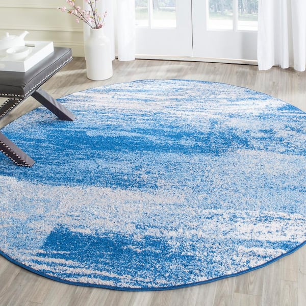 Adirondack Silver/Blue Solid Color 11 ft. x 11 ft. Distressed Round Area Rug