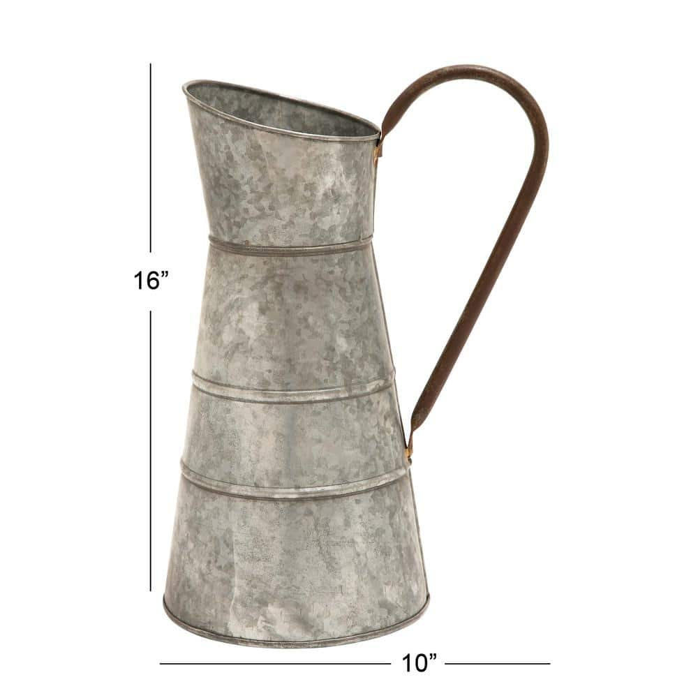 16" Gray Galvanized Metal Farmhouse Watering Jug Planter