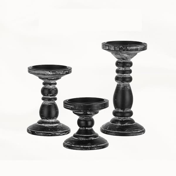 Black Wood Pillar Candle Holder 3-Pack